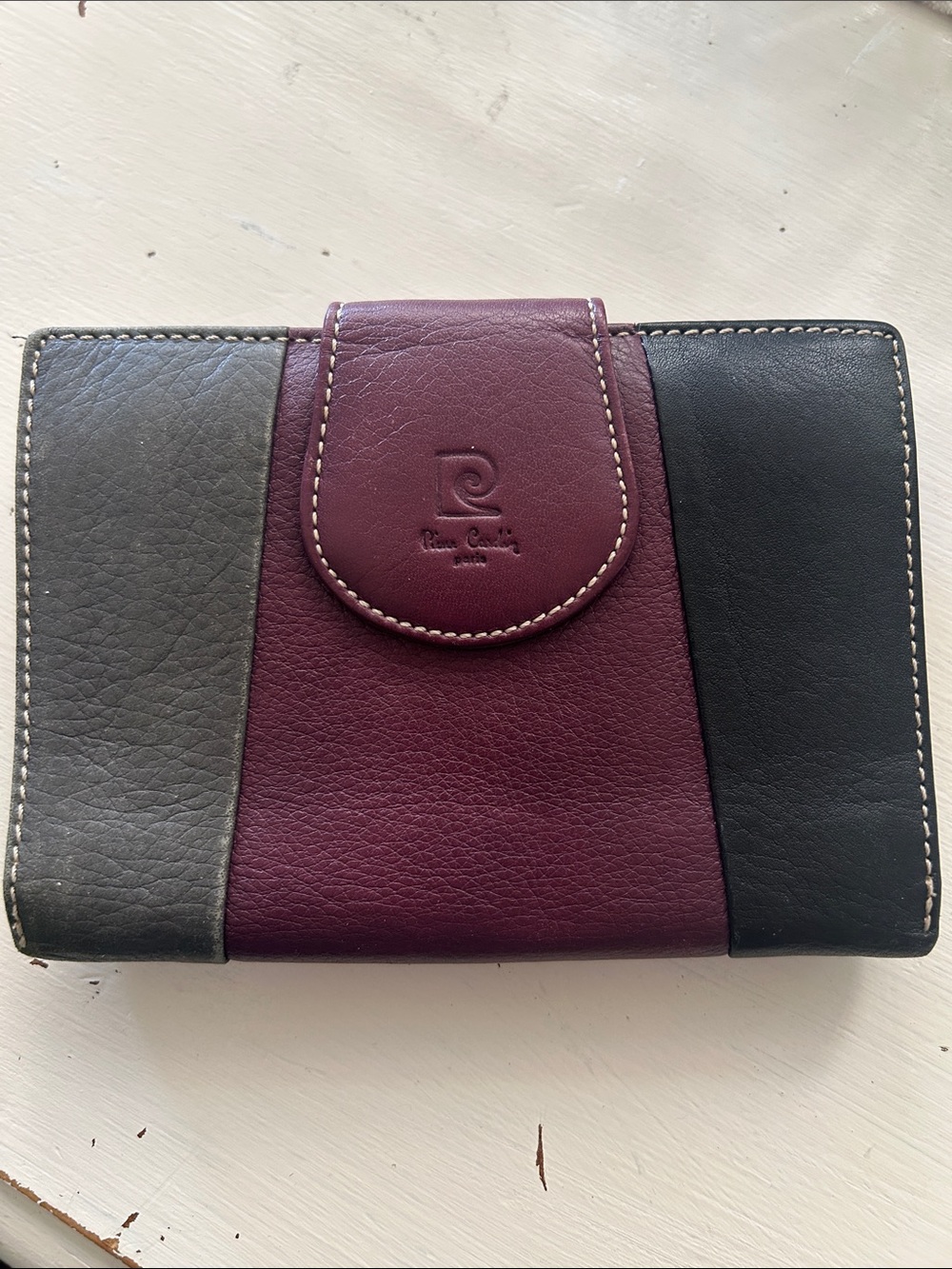 Pierre Cardin leather wine/black/gray wallet, embossed branding multiple pockets
